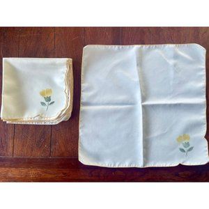 Vintage Napkins with Yellow Floral Stamp and Yellow Border Set of 8 square napki